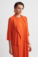 Pomegranade Shawl Collar Jersey Pleated Cardigan-Y265015111