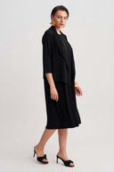 Black Shawl Collar Jersey Pleated Cardigan-Y265015111