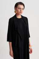 Black Shawl Collar Jersey Pleated Cardigan-Y265015111