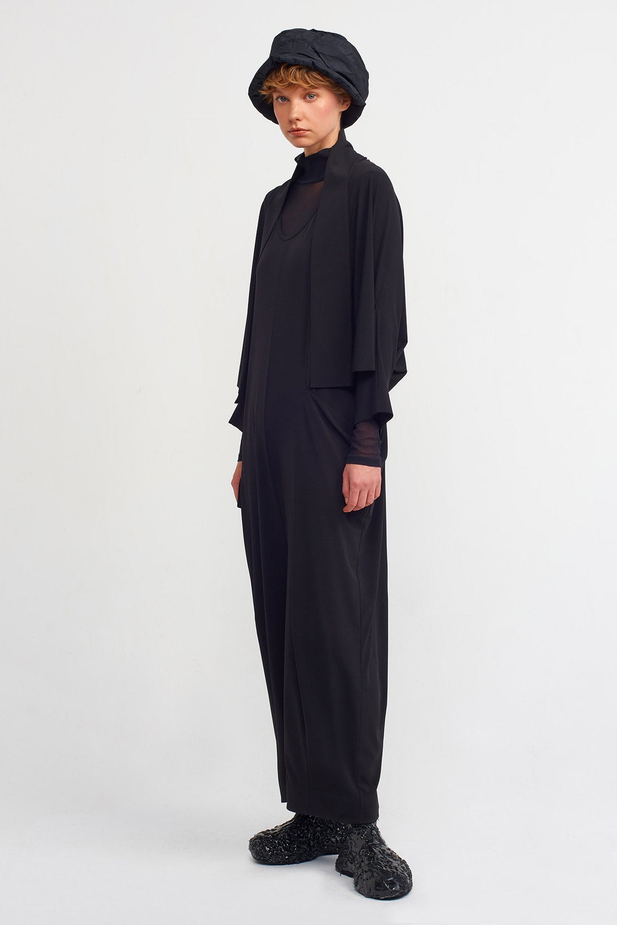 Black Fluid Jersey Cardigan-Y265015115