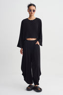 Black Jersey Jacket with Hidden Snap Closure-Y265015118