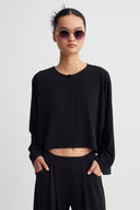 Black Jersey Jacket with Hidden Snap Closure-Y265015118
