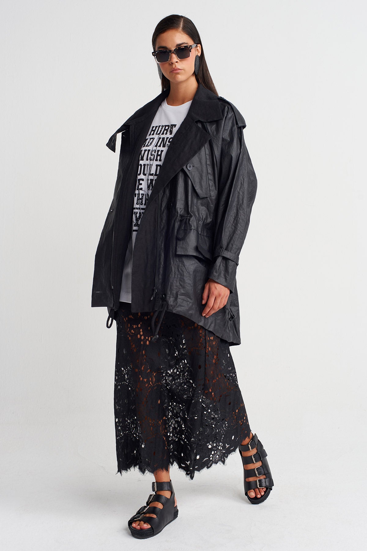 Black Technical Oversize Drawstring Jacket-Y267017002