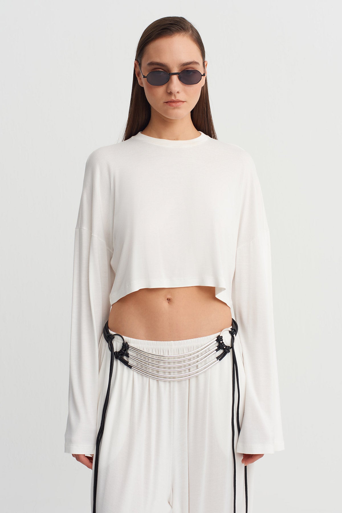 Black Lace-Up Waist Belt with Metal Details-Y268018016