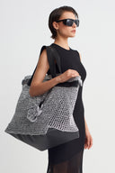 Silver Crochet Oversized Tote Bag-Y268018021