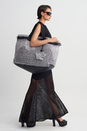 Silver Crochet Oversized Tote Bag-Y268018021