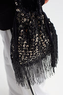 Black Embellished Fringe Handbag-Y268018028