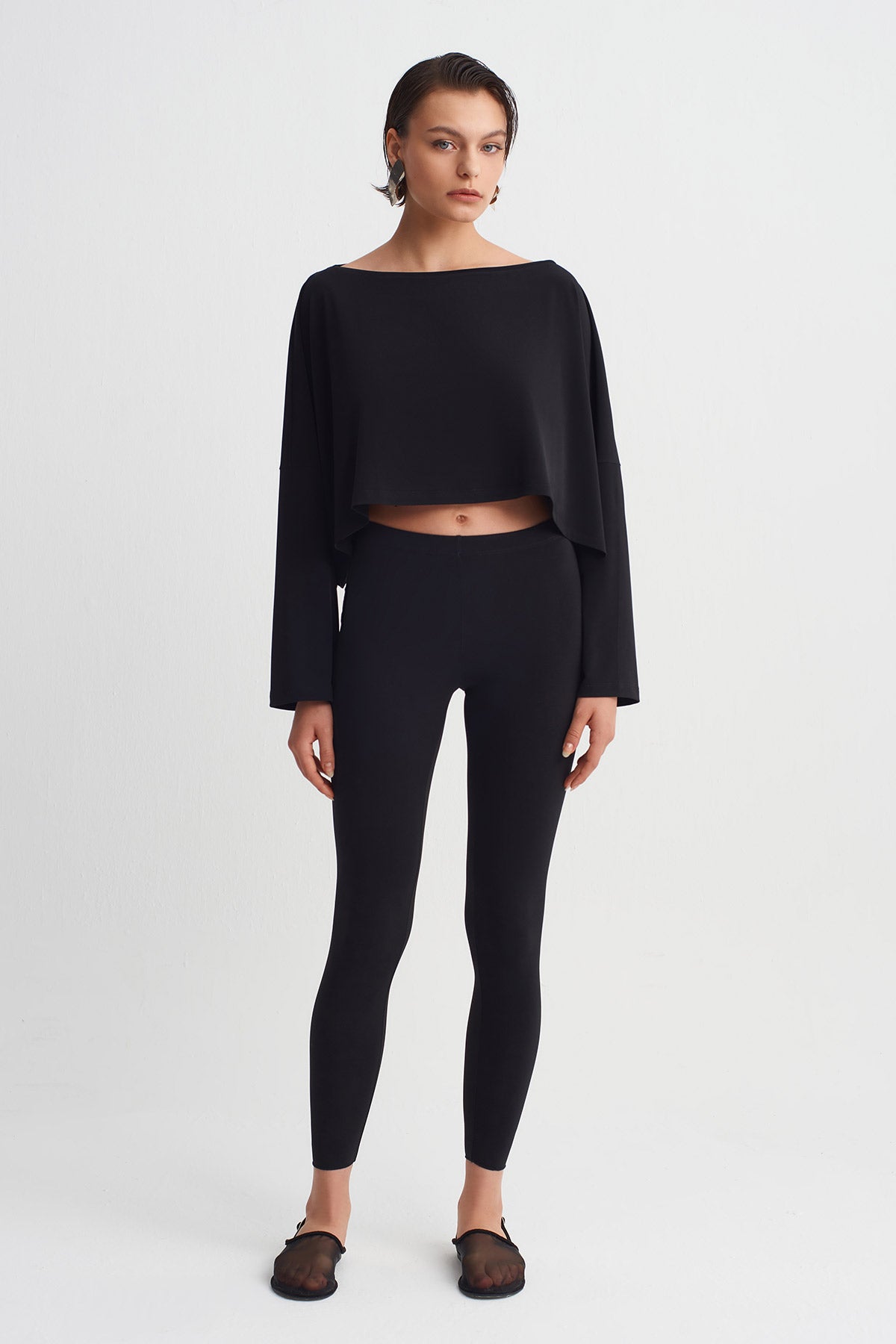 Black Draped Jersey Blouse-Y261011183