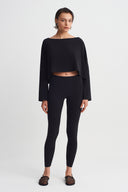 Black Draped Jersey Blouse-Y261011183