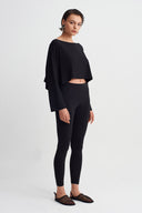 Black Draped Jersey Blouse-Y261011183