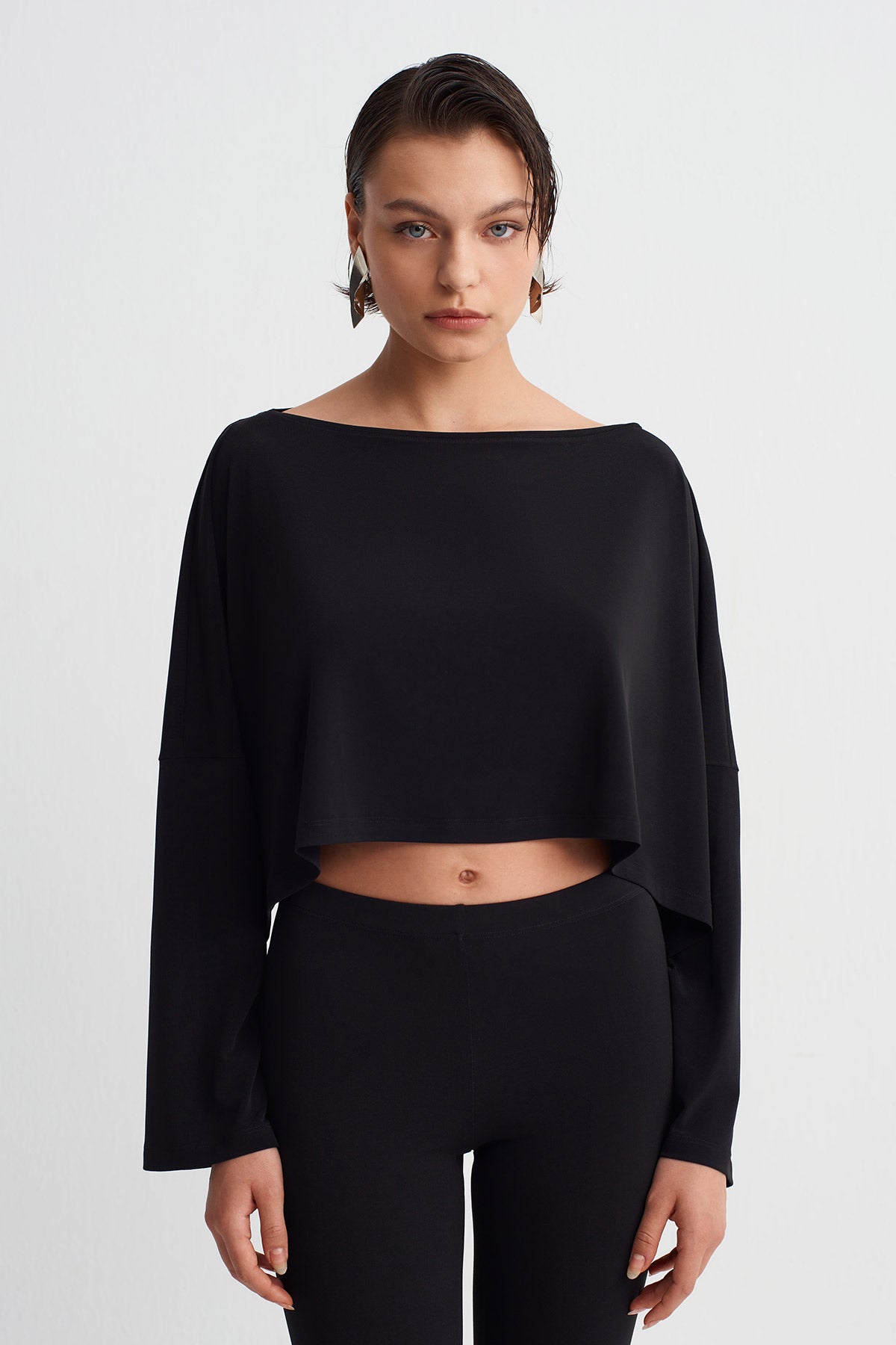 Black Draped Jersey Blouse-Y261011183
