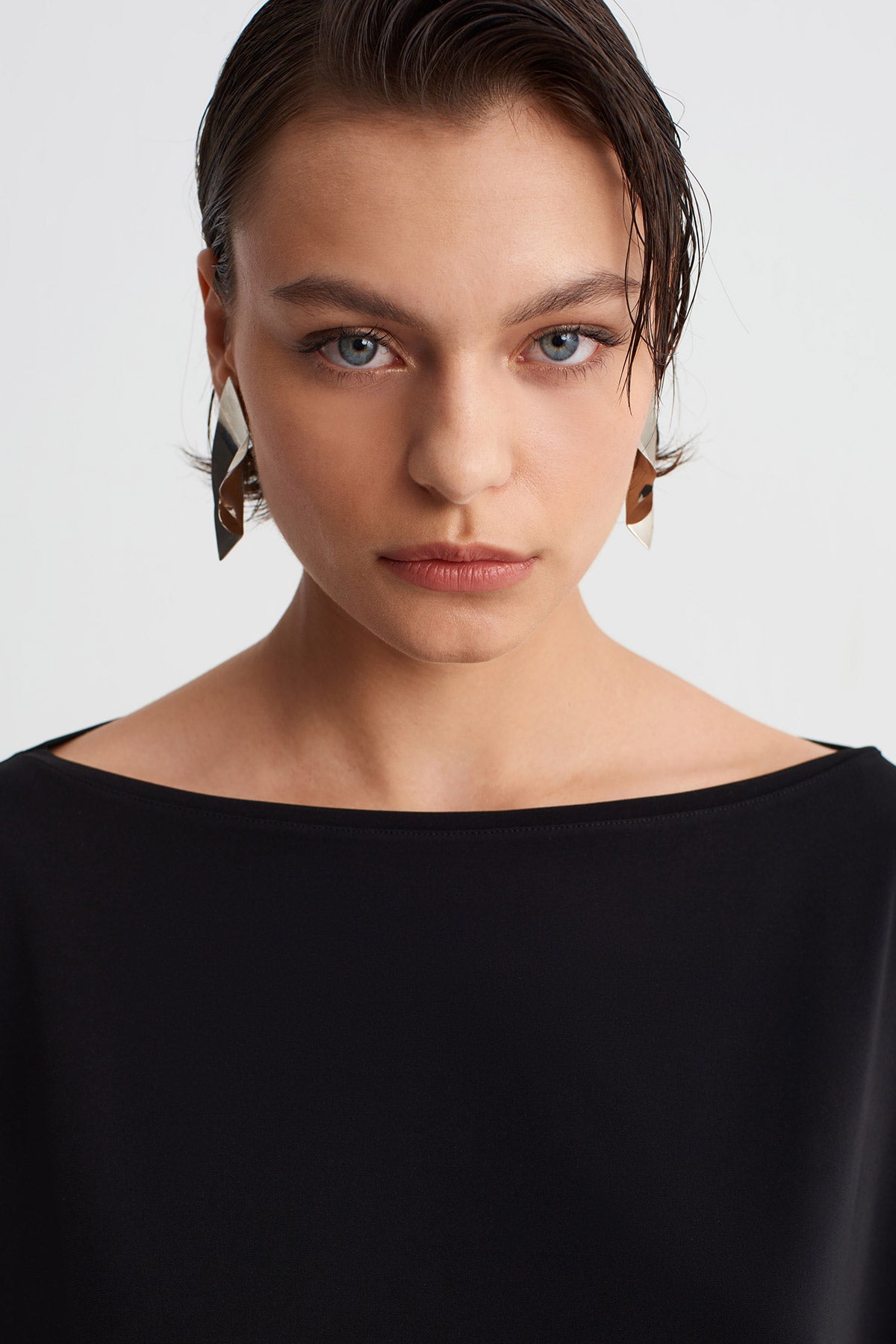 Black Draped Jersey Blouse-Y261011183
