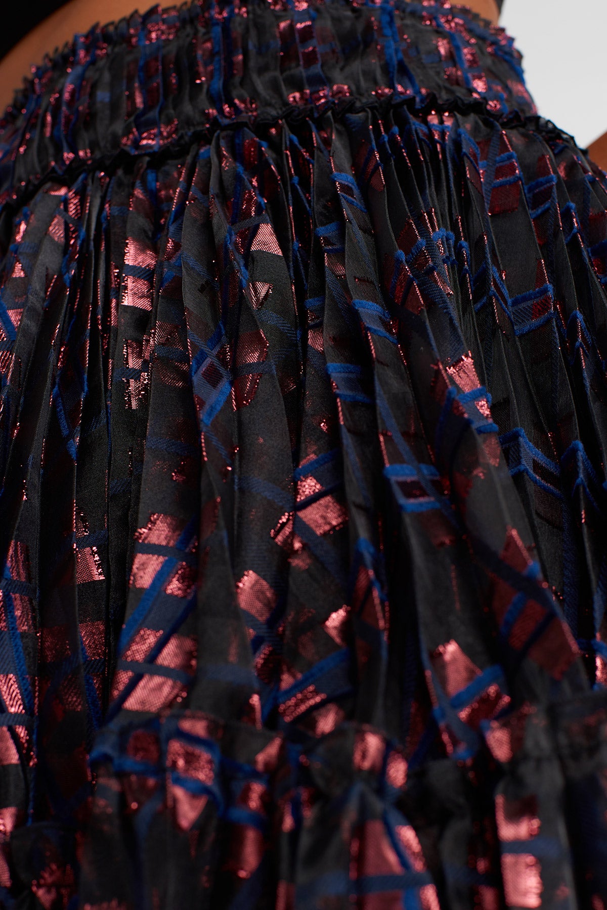 Indigo Jacquard Pleated Midi Skirt-Y262012005