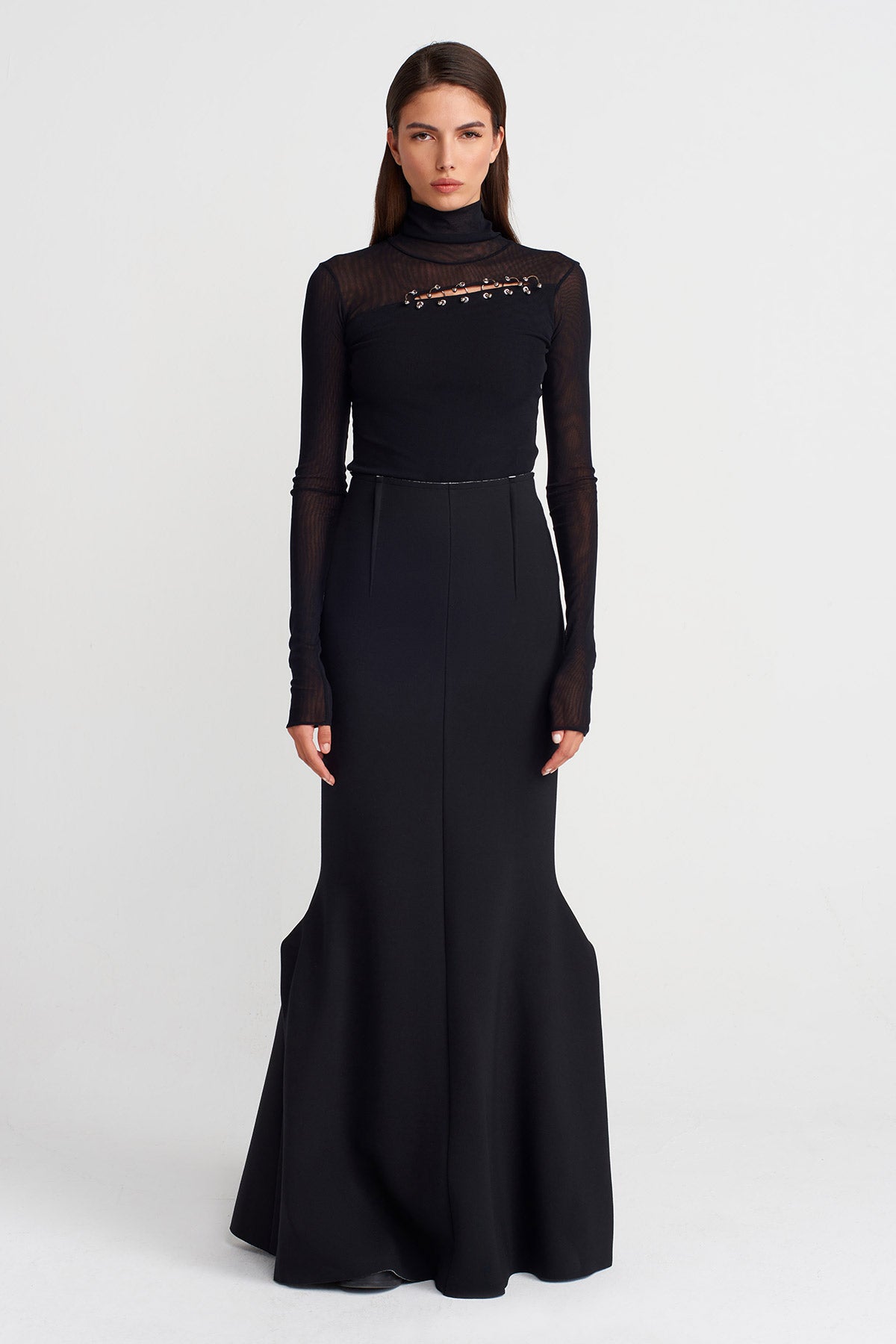 Black/White Scuba Fabric Mermaid Skirt-Y262012007