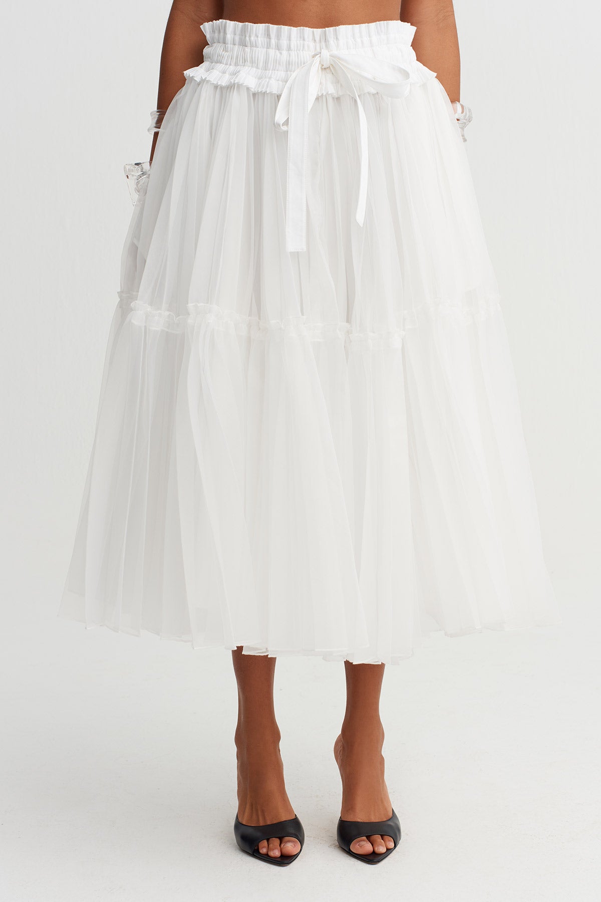 Off White Organza Midi Skirt-Y262012009