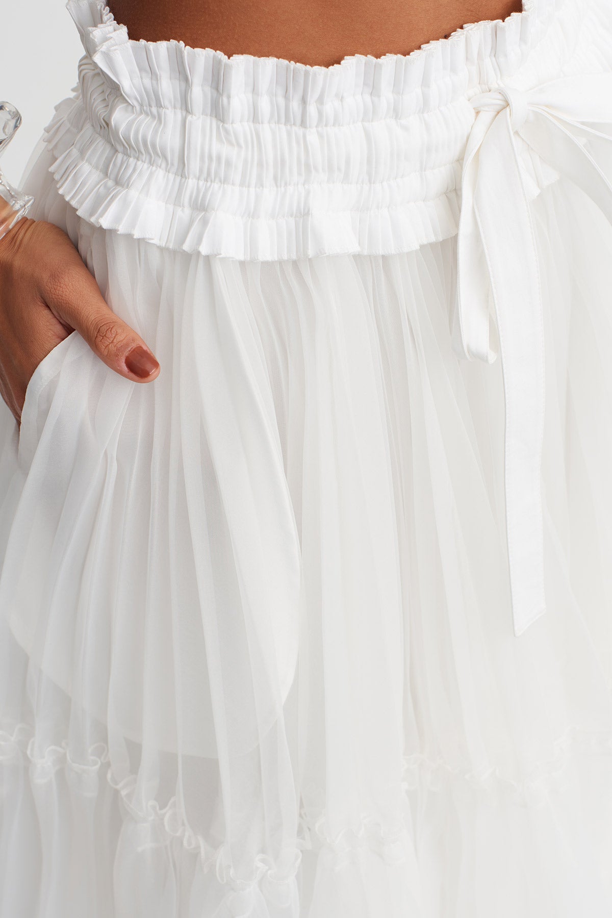 Off White Organza Midi Skirt-Y262012009