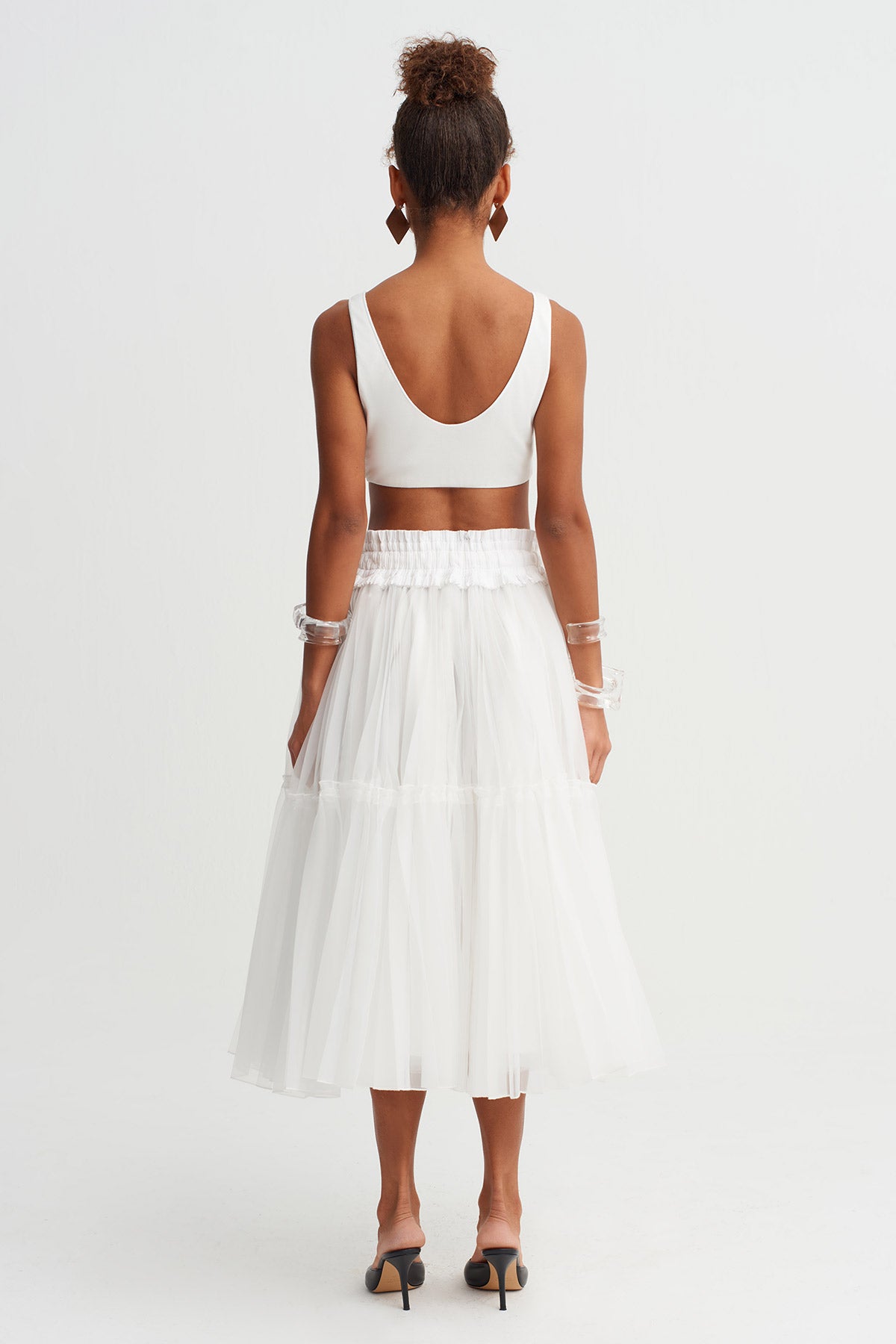 Off White Organza Midi Skirt-Y262012009