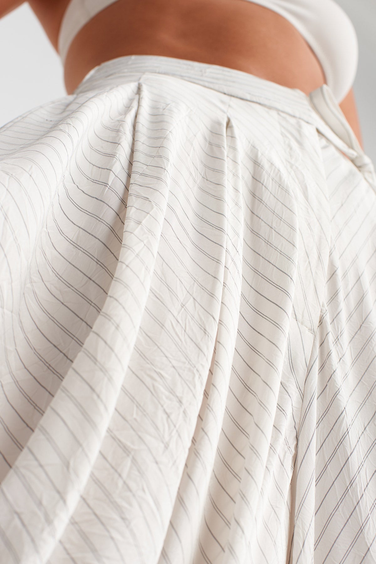 Ecru Asymmetric Draped Trousers-Y263013012