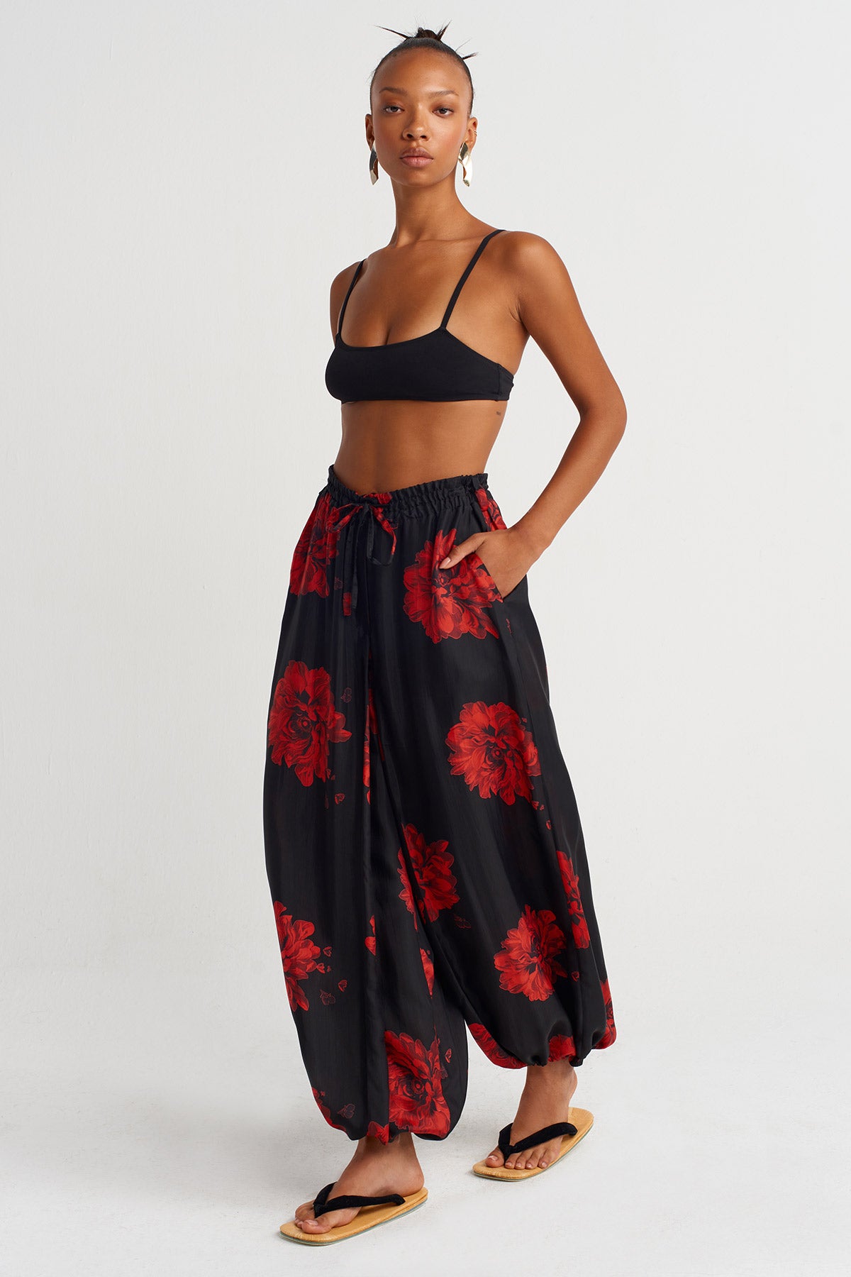 Floral Printed Harem Pants-Y263013014