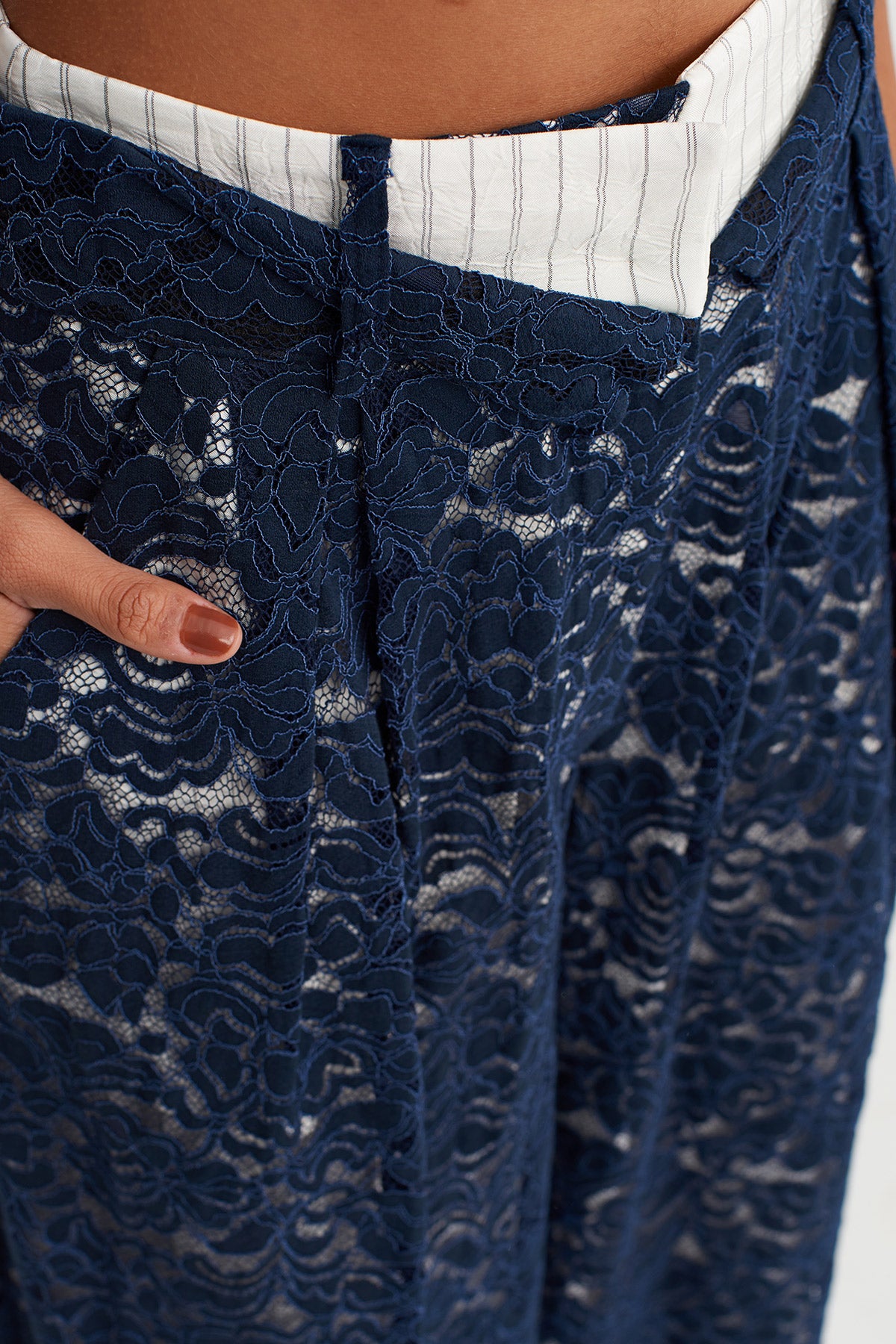 Indigo Lace Wide-Leg Trousers-Y263013027