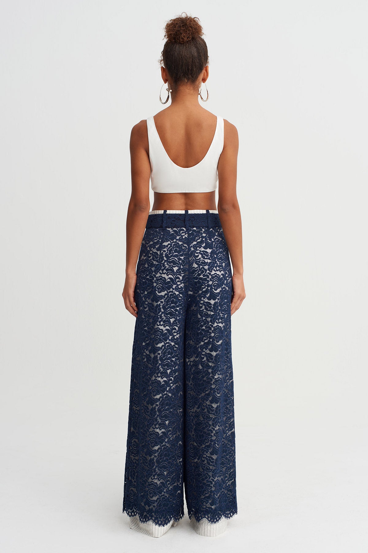 Indigo Lace Wide-Leg Trousers-Y263013027