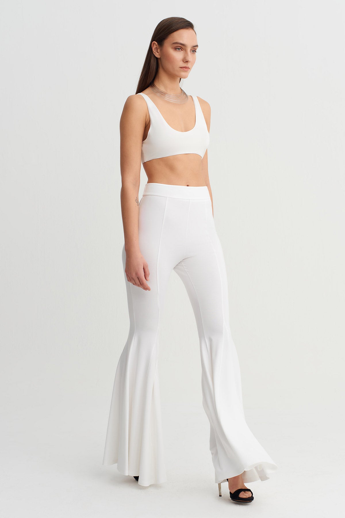 Off White High-Waist Flared Pants-Y263013029