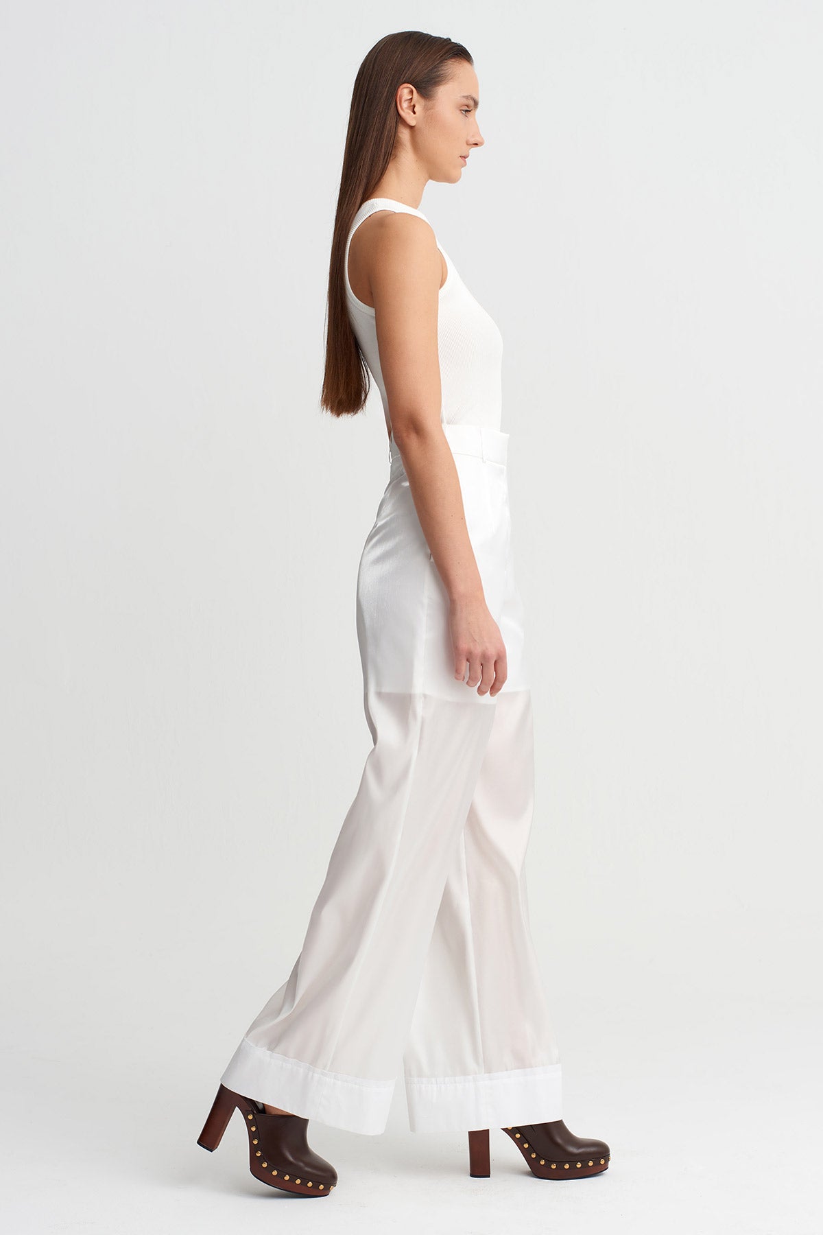 Off White High-Waist Layered Sheer Trousers-Y263013033