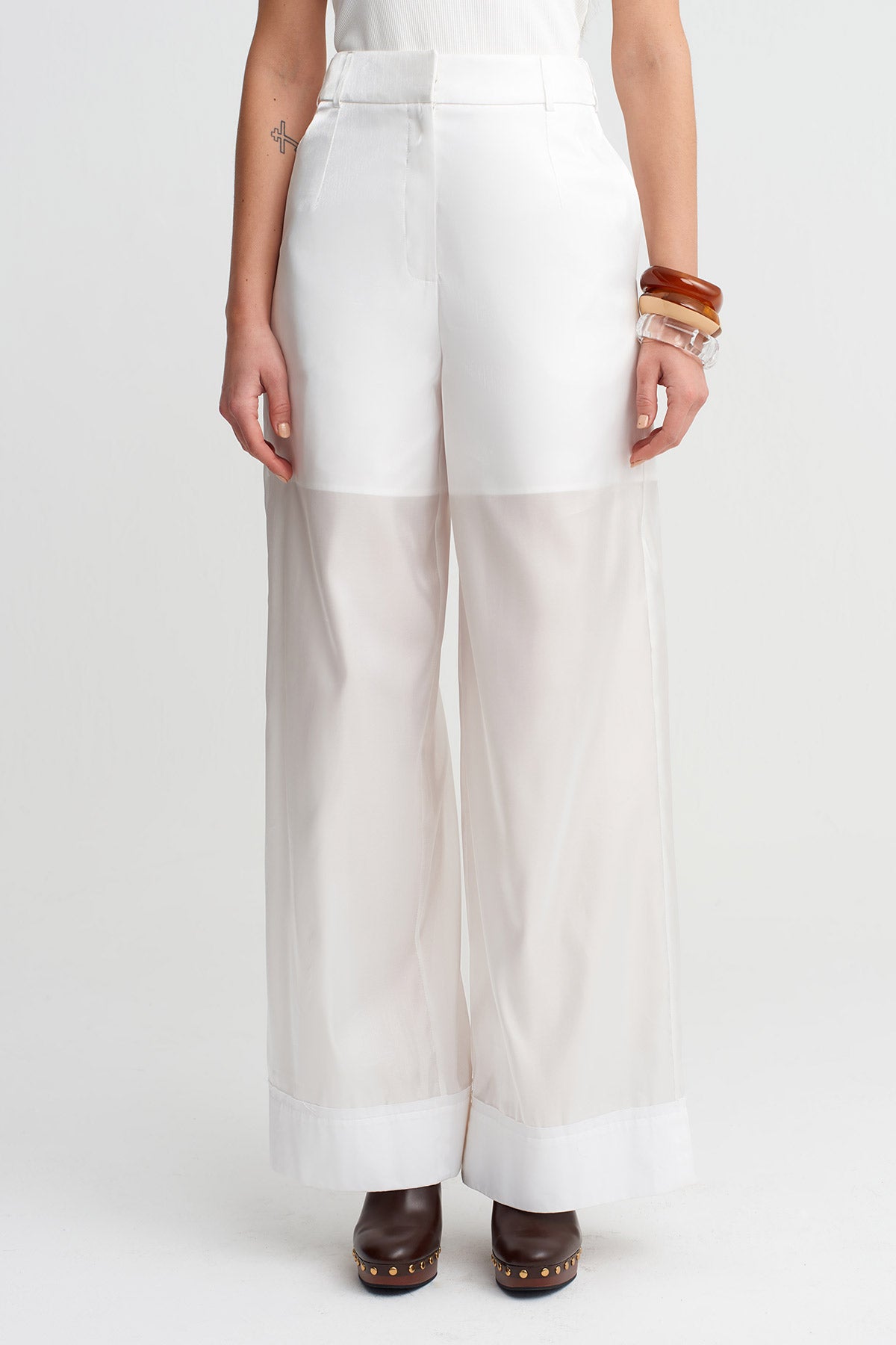 Off White High-Waist Layered Sheer Trousers-Y263013033