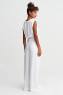 Off White Tonal Striped Tie-Waist Wide-Leg Trousers-Y263013034