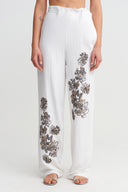 Off White Embellished Trousers-Y263013035