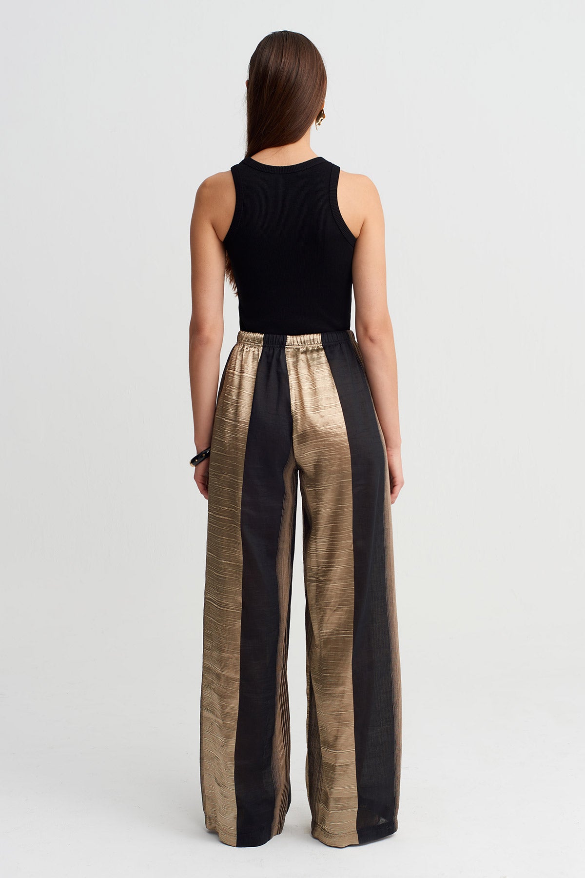 Black/Gold Textured Wide-Leg Trousers-Y263013036