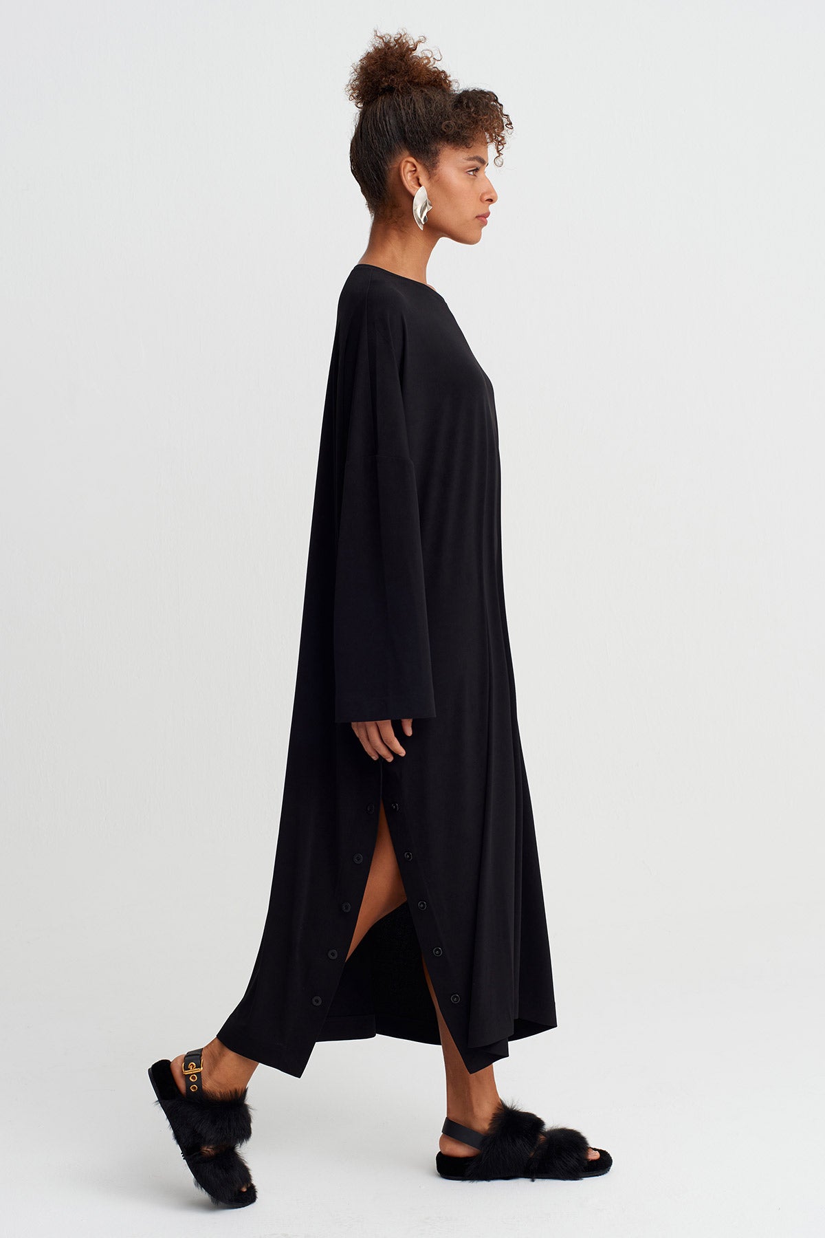 Black Striped Detail Oversized Jersey Dress-Y264014006