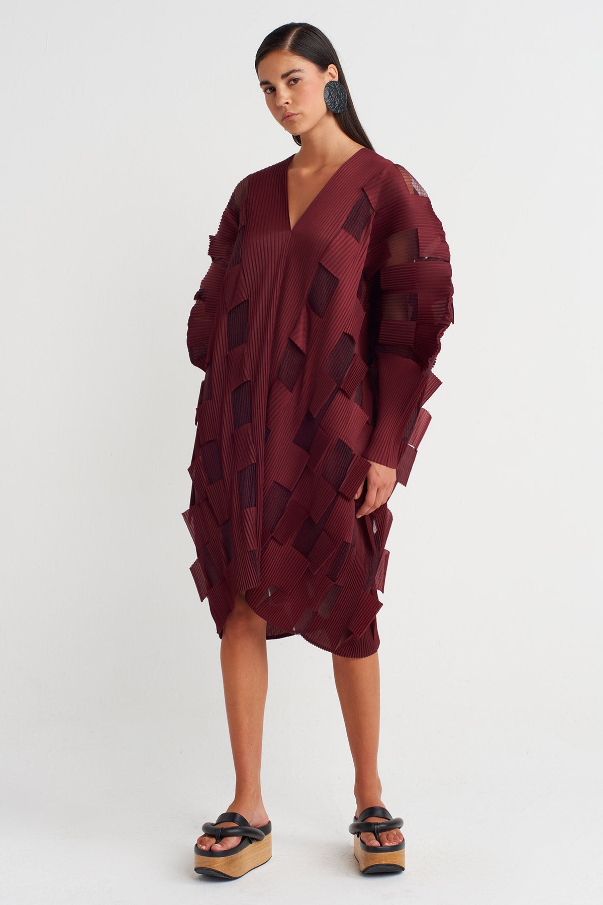 Merlot Layered Pleated Dress-Y264014010