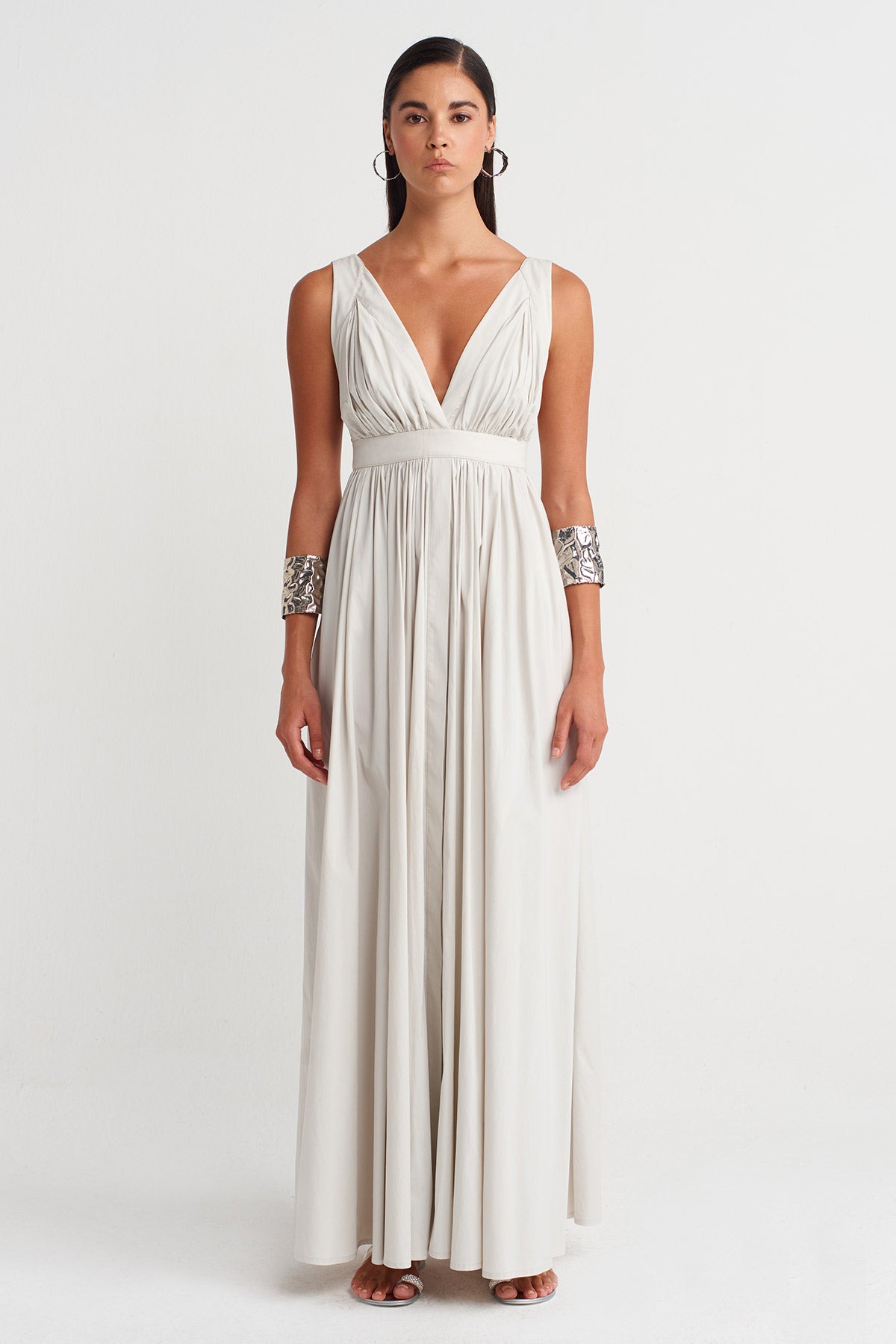 Mıst V-Neck Draped Maxi Dress-Y264014017