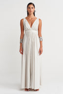 Mıst V-Neck Draped Maxi Dress-Y264014017
