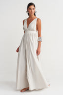 Mıst V-Neck Draped Maxi Dress-Y264014017