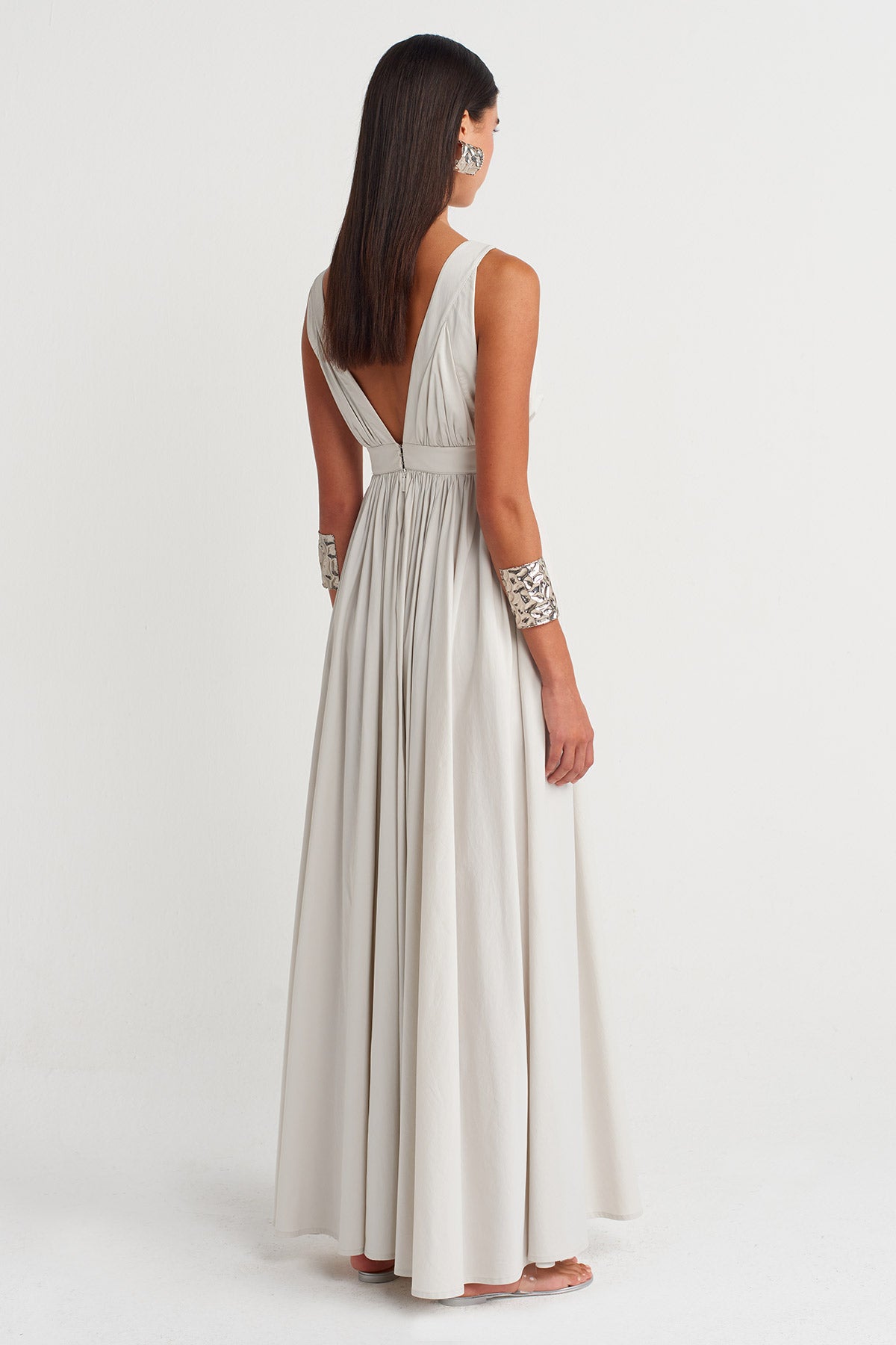Mıst V-Neck Draped Maxi Dress-Y264014017