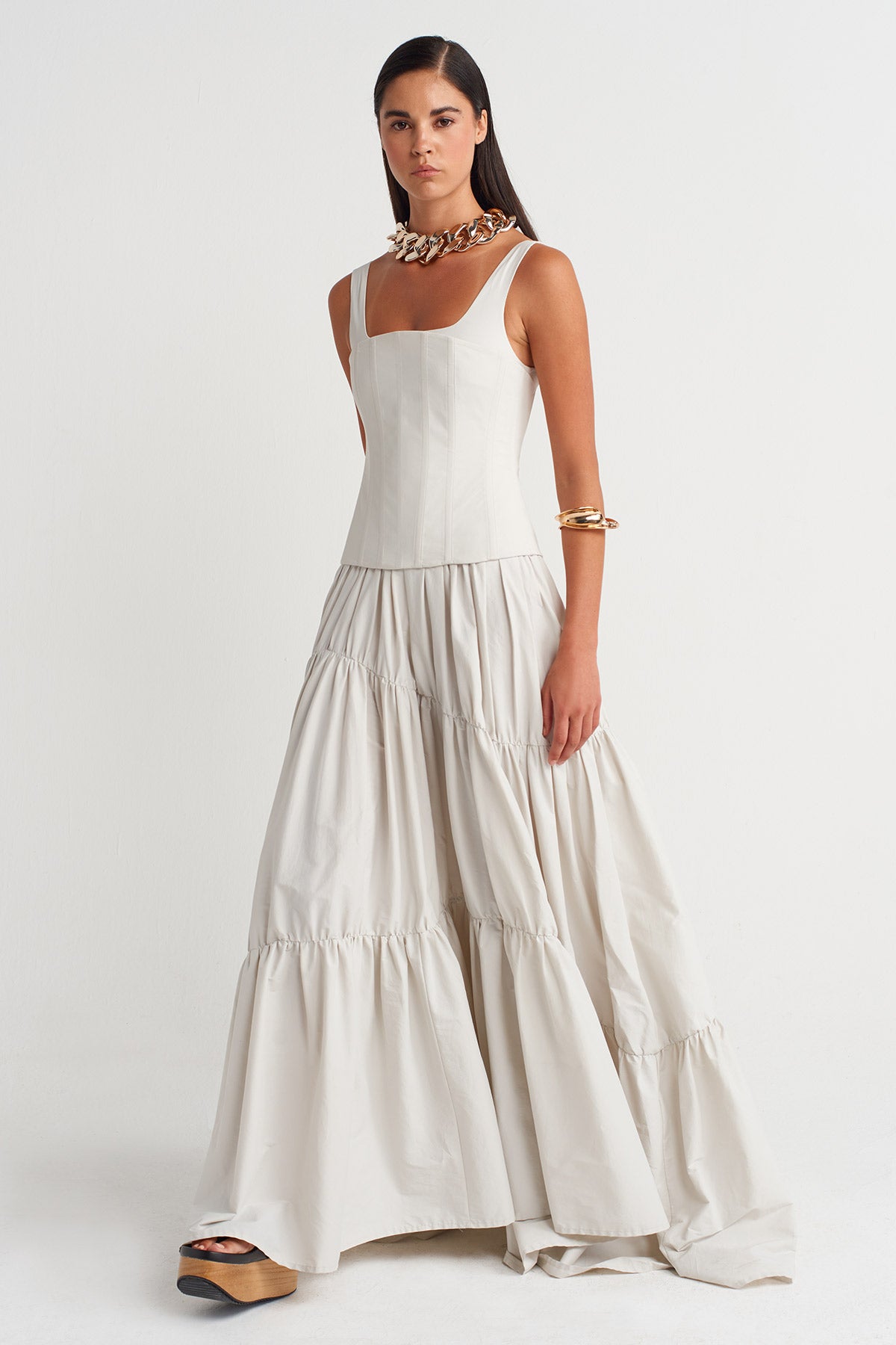 Mıst Corset-Inspired Top & Tiered Maxi Dress-Y264014018