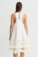 Off White Dress with Fabric Strip Appliqué Detail-Y264014034