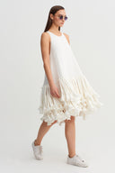 Off White Dress with Fabric Strip Appliqué Detail-Y264014034