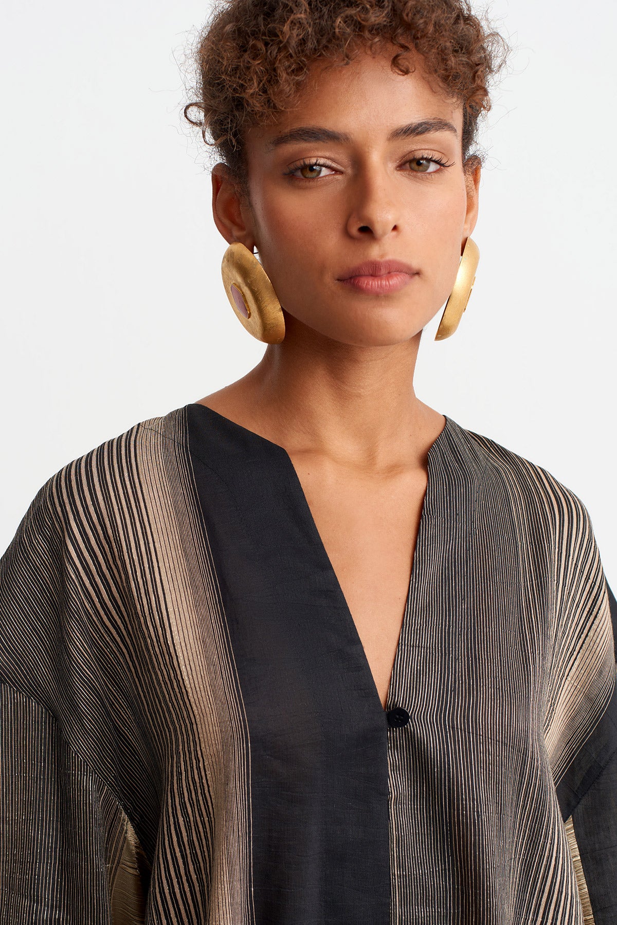 Black/Gold Textured Striped Long Dress-Y264014040