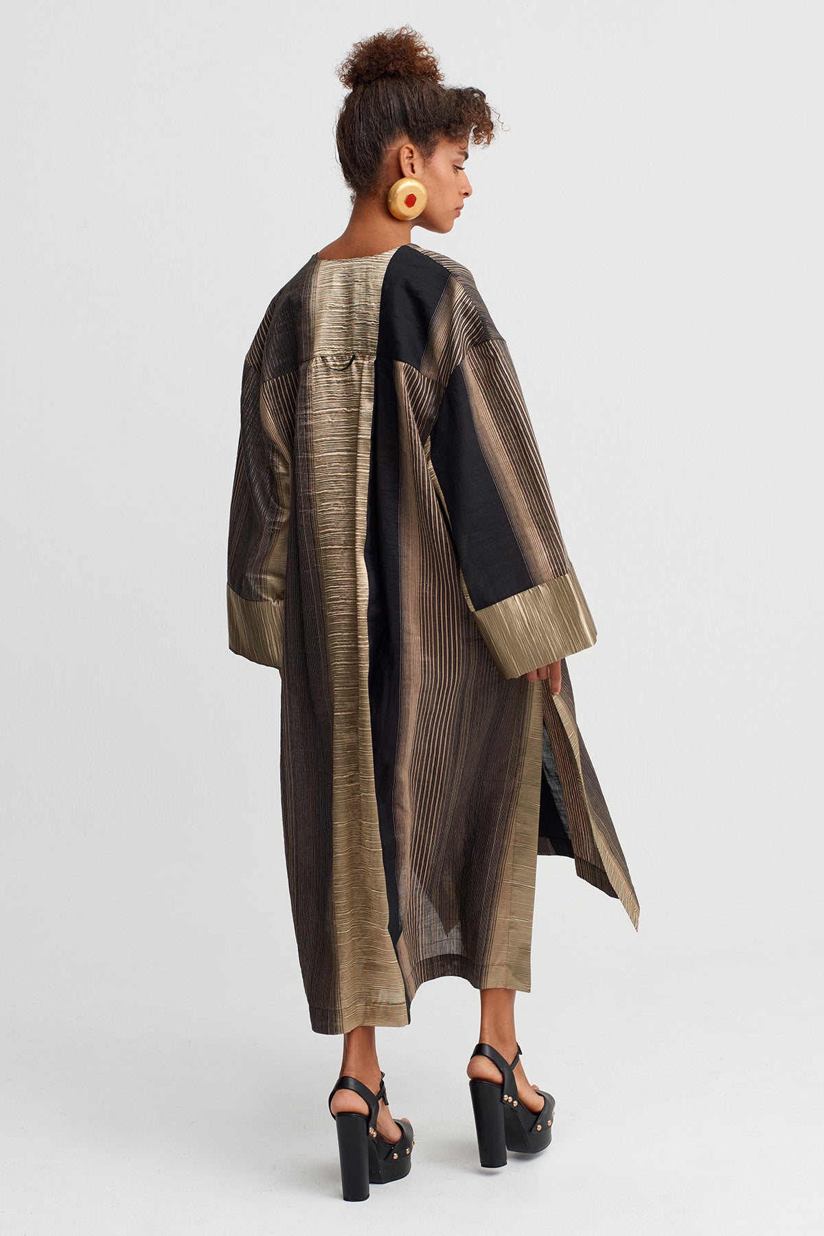 Black/Gold Textured Striped Long Dress-Y264014040