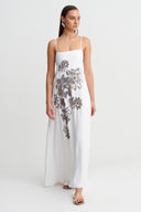 Off White Embroidered Strappy Maxi Dress-Y264014041