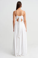 Off White Embroidered Strappy Maxi Dress-Y264014041