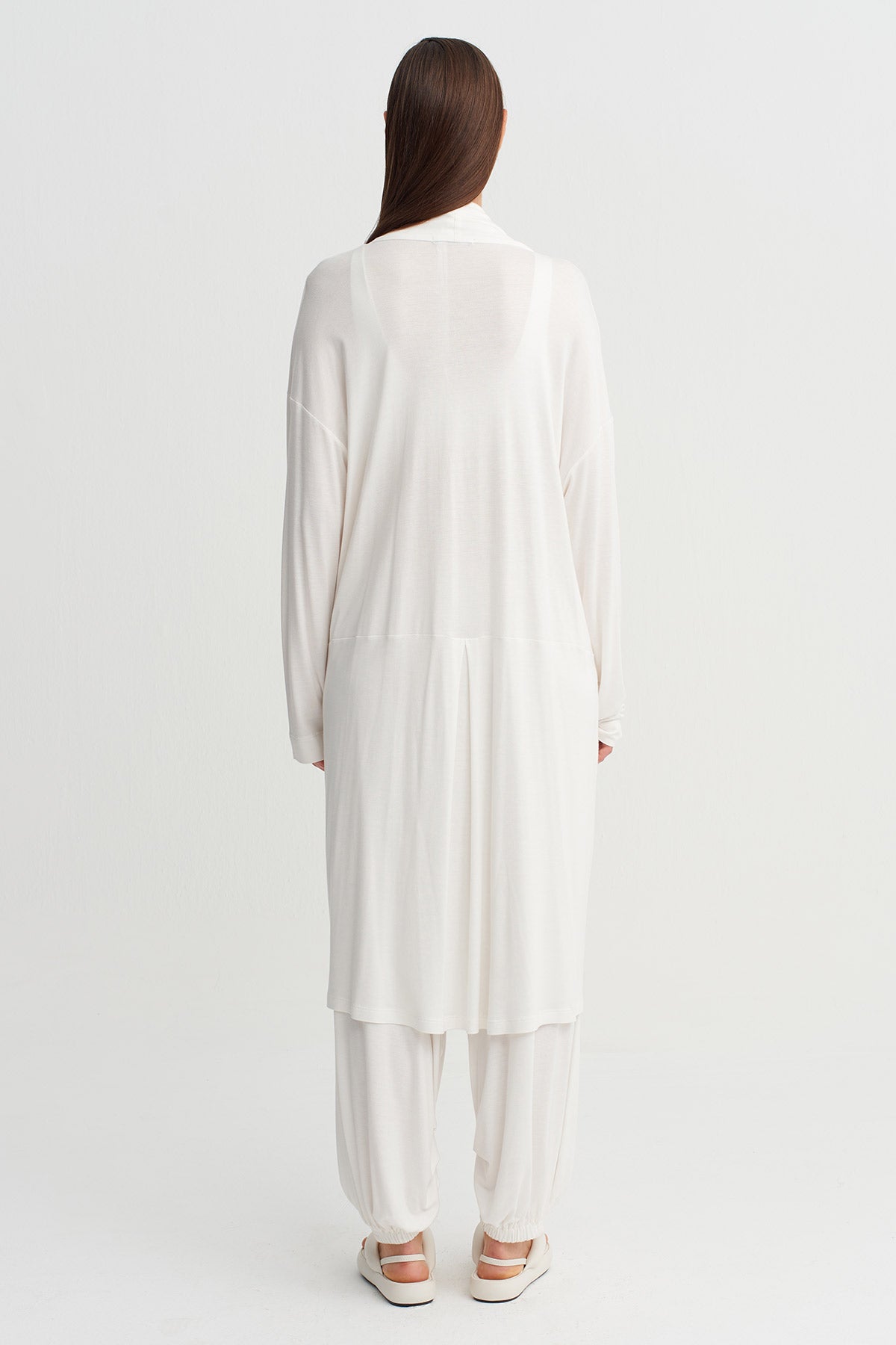 Off White Draped Neck Long Dress-Y264014047