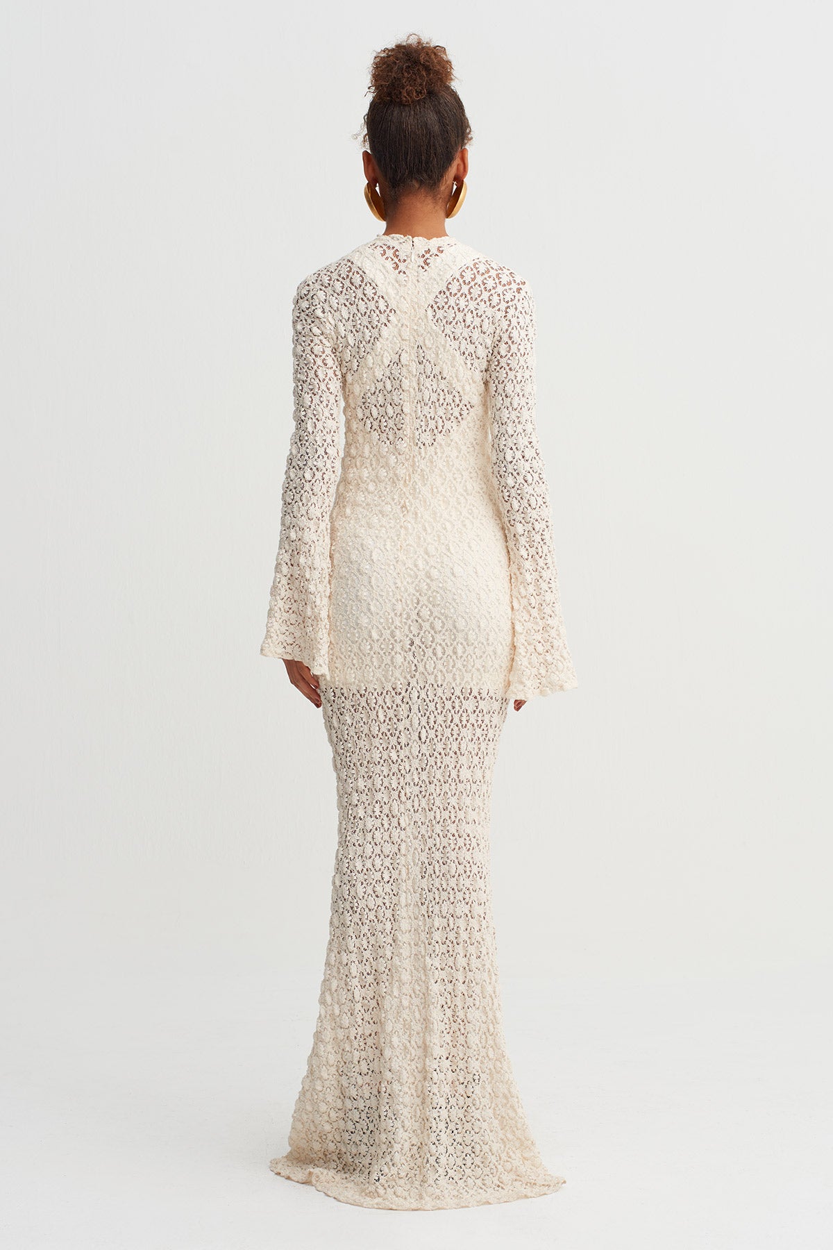 Nature Lace Textured Long Dress-Y264014050