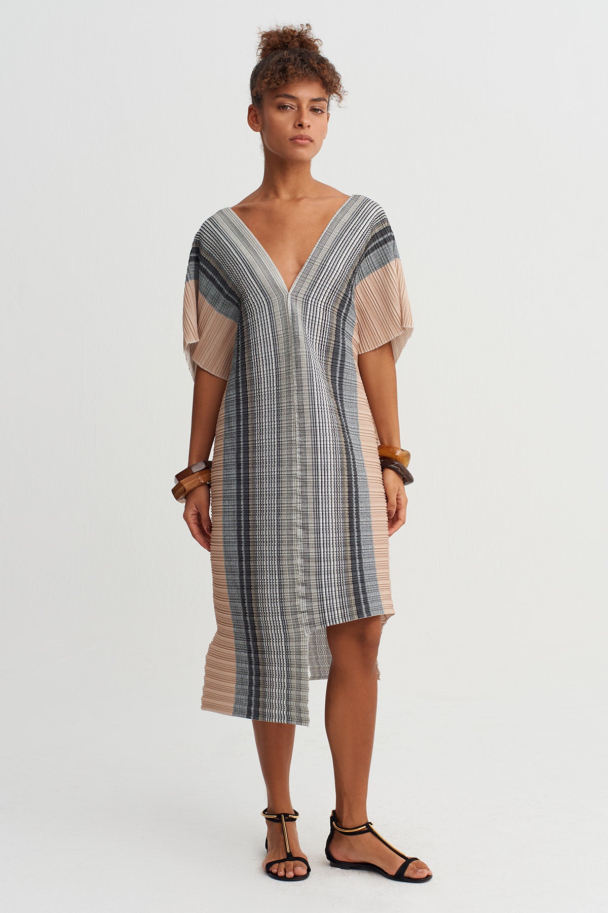 Asymmetric Pleated Long Dress-Y264014088