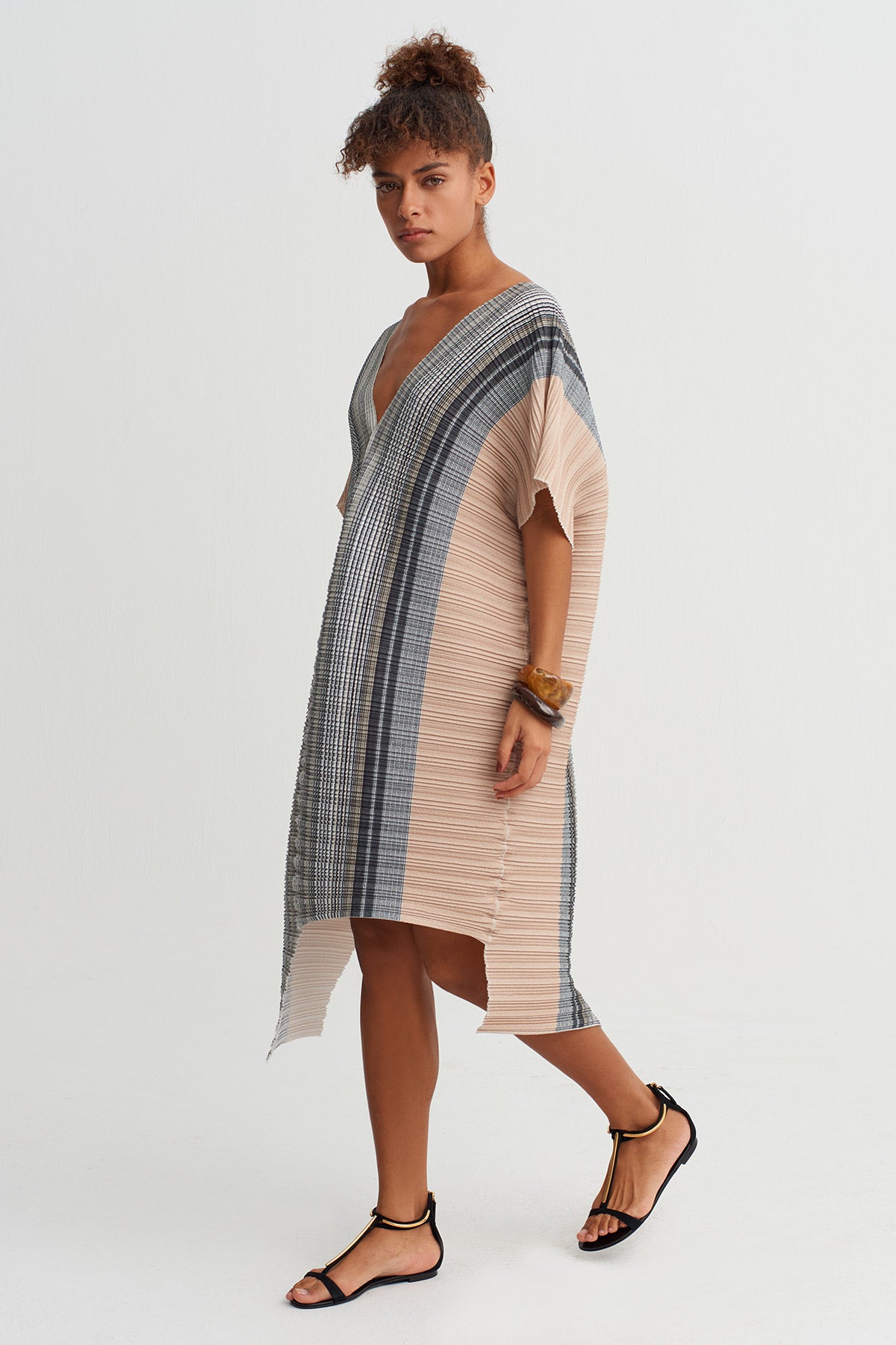 Asymmetric Pleated Long Dress-Y264014088