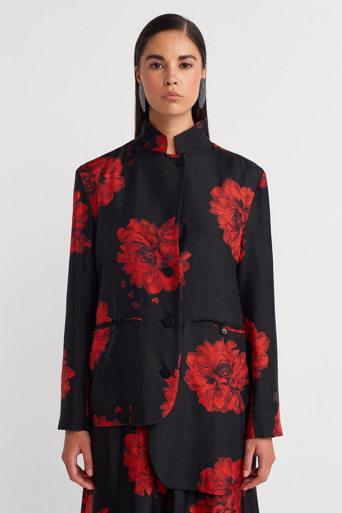 Asymmetric Floral Jacket-Y265015014