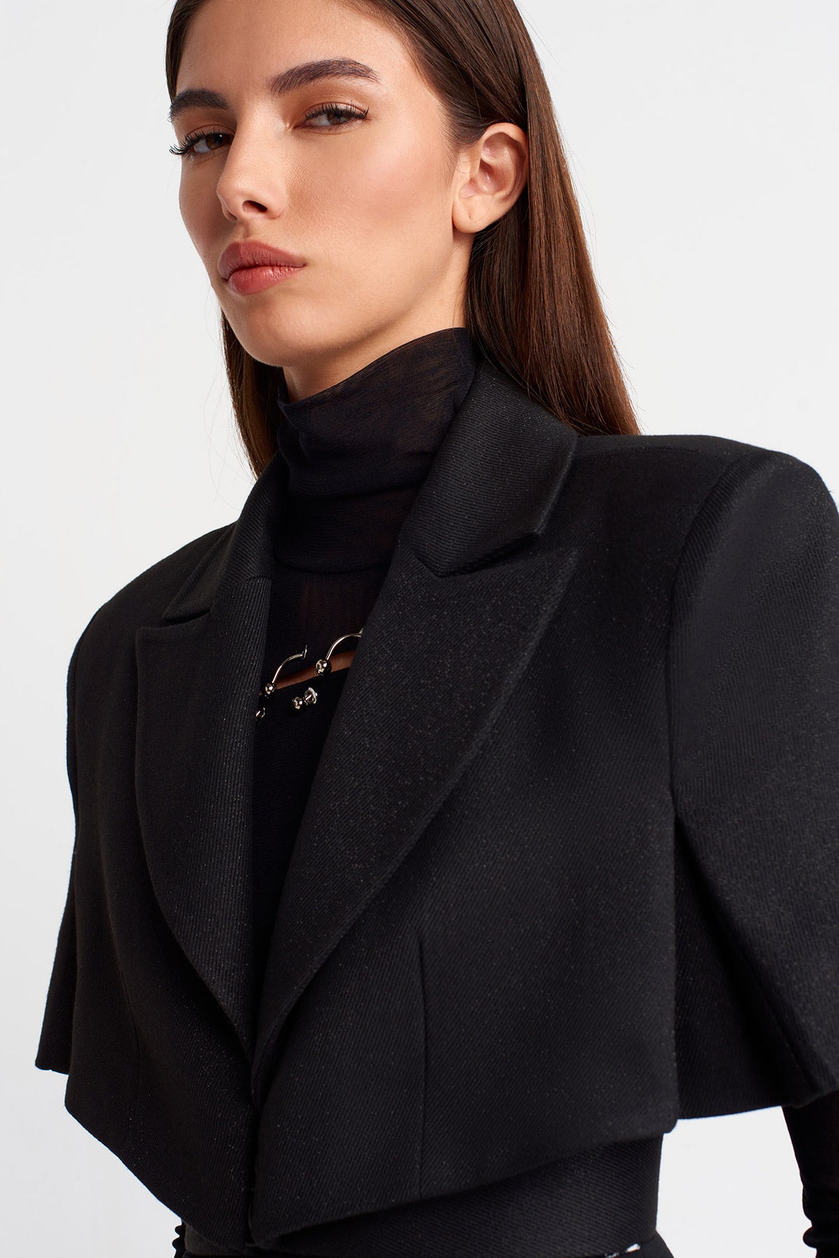 Black Cropped Structured Jacket-Y265015015